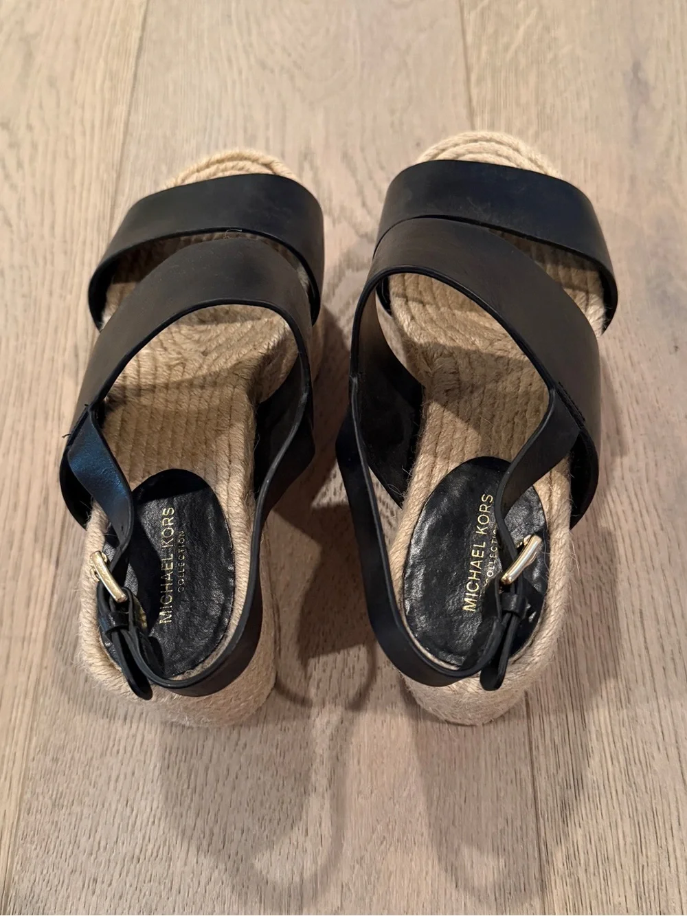 Michael Kors Collection Black Espadrille Wedge Sandals with Slingback Strap